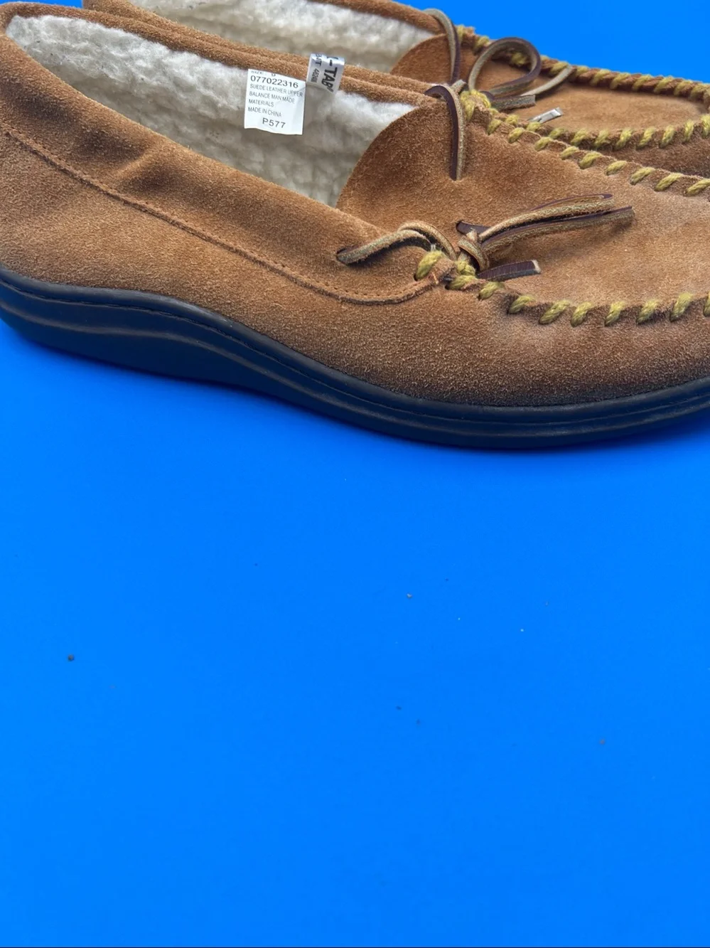 Minnetonka Brown Suede Moccasin Slippers with Fleece Lining